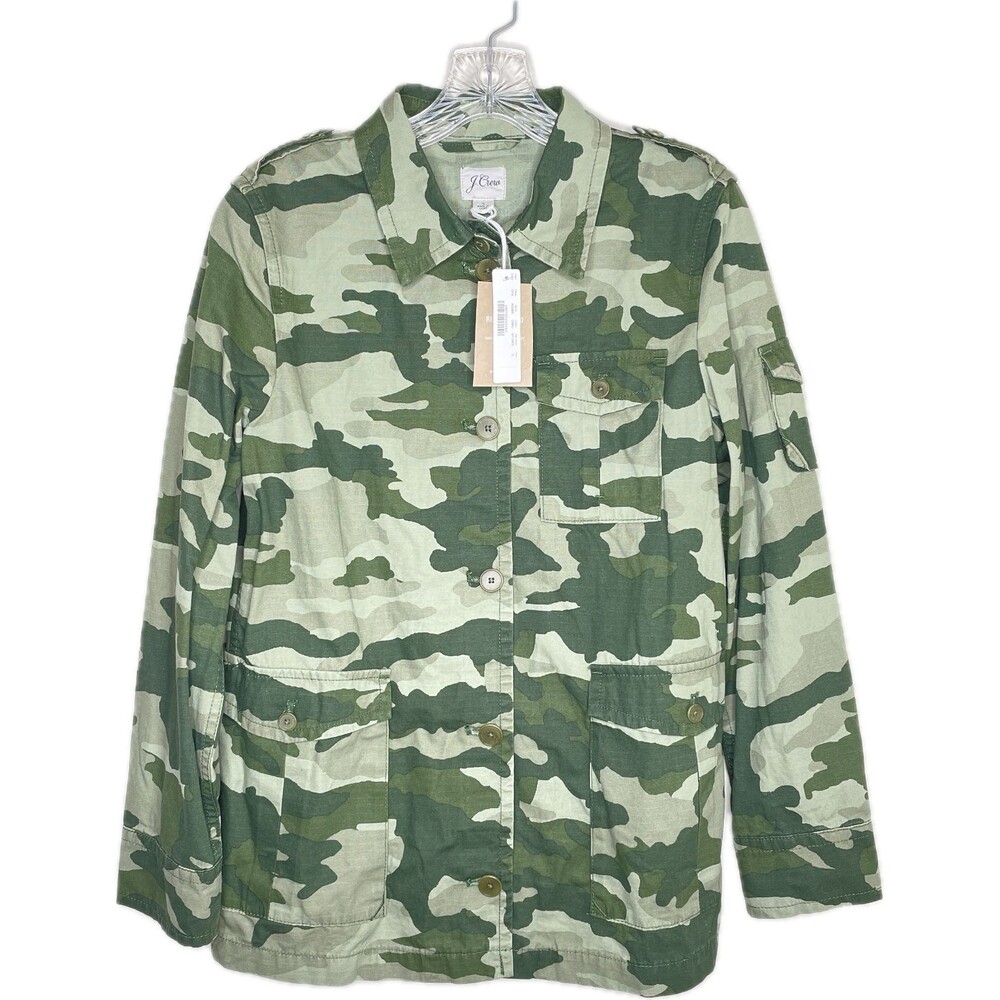 NWT J. CREW Garment Dyed Lightweight Camo Green Jacket Womens Size Small AQ295